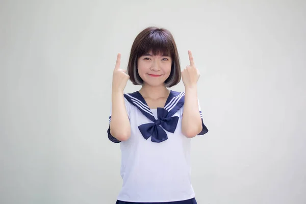 Japoński Nastolatek Piękne Dziewczyna Student Wskazując — Zdjęcie stockowe