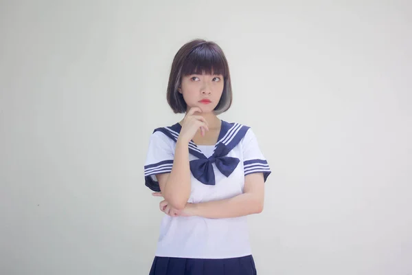 Japonês Teen Bela Menina Estudante Uniforme Feliz Relaxar — Fotografia de Stock