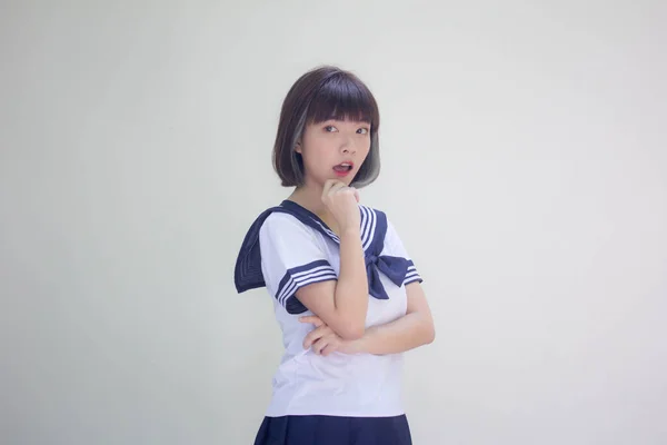 Japonês Teen Bela Menina Estudante Uniforme Feliz Relaxar — Fotografia de Stock