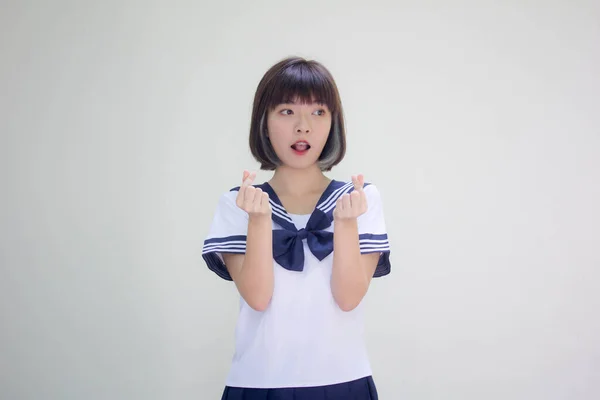 Japonais Adolescent Belle Fille Dans Étudiant Donner Coeur — Photo