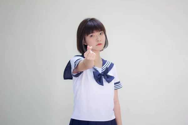 Japans Tiener Mooi Meisje Student Geven Hart — Stockfoto