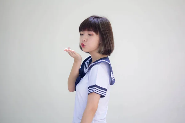 Japonais Adolescent Belle Fille Dans Étudiant Envoyer Baiser — Photo