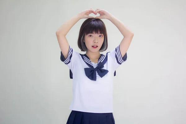 Japanese Teen Beautiful Girl Student Give Heart — Stock Photo, Image