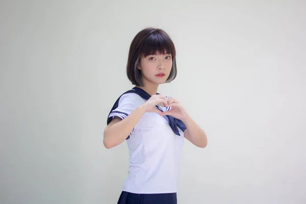 Japán Tini Gyönyörű Lány Diák Szív — Stock Fotó