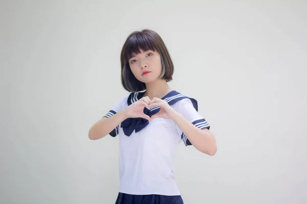 Japansk Tonåring Vacker Flicka Elev Hjärta — Stockfoto