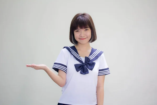 Japanisch Teen Hübsch Mädchen Student Zeigen Hand — Stockfoto