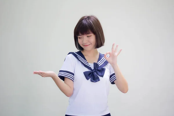 Японский Подросток Красивая Девушка Студенческой Показать Руку — стоковое фото
