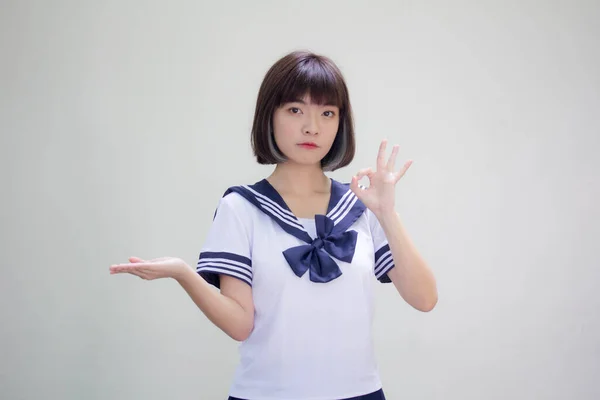 Japonês Teen Bela Menina Estudante Mostrar Mão — Fotografia de Stock