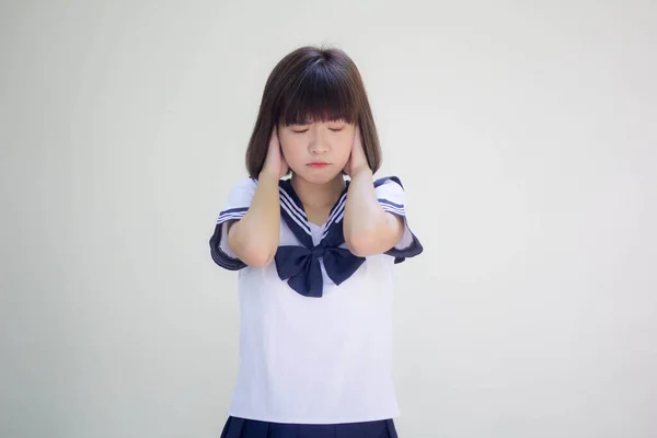 Japonês Teen Bela Menina Estudante Não Ouvir — Fotografia de Stock