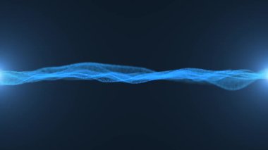 Soyut dijital parçacık dalga arkaplanı. 3d animasyon, ışık parçacıkları ve alan derinliği ile bilim kurgu arkaplanı.