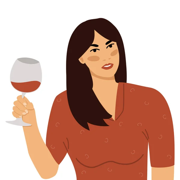 Mujer joven con copa de vino tinto — Archivo Imágenes Vectoriales