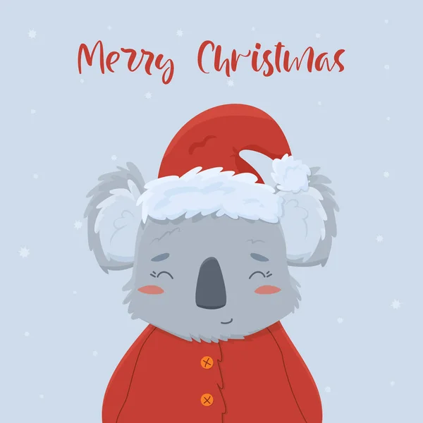 Carte de Noël avec koala habillé en Père Noël — Image vectorielle