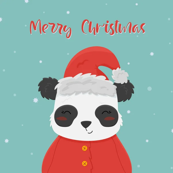 Carte de Noël avec panda habillé en Père Noël claus — Image vectorielle