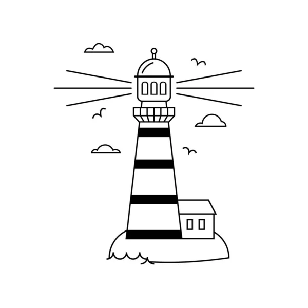 Icono plano del faro de mar en la isla — Vector de stock