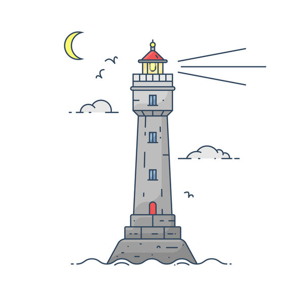 Moon lighthouse on island in middle of sea