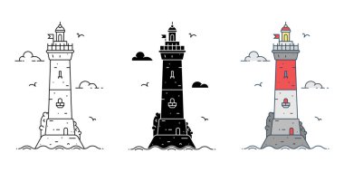 Çizgi film dizisi düz minimalizm deniz fenerleri