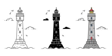 Çizgi film dizisi düz minimalizm deniz fenerleri