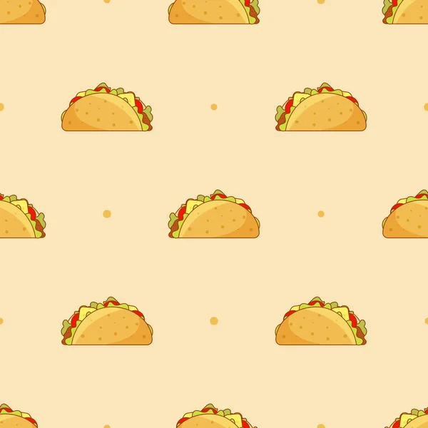 Dessin animé plat motif sans couture avec tacos mexicains — Image vectorielle