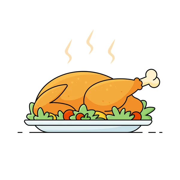 Pečený pták na talíři pro tradiční sváteční večeři — Stockový vektor