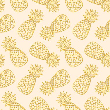 Çizim tropik ananaslarla kusursuz retro desen