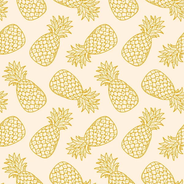 Płynny wzór retro ze szkicowymi ananasami tropikalnymi — Wektor stockowy