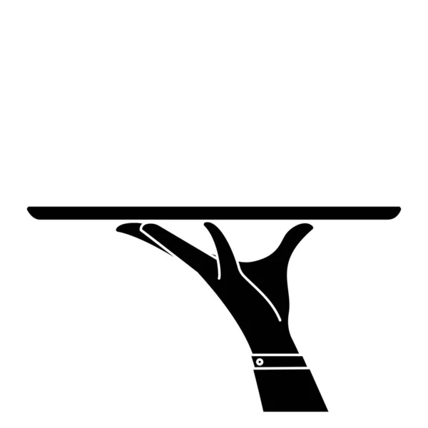 Рука силуету офіціанта тримає порожній піднос для подачі — стоковий вектор