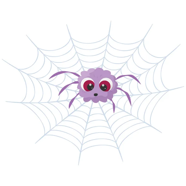 Illustrazione vettoriale con ragno dei cartoni animati su ragnatela — Vettoriale Stock