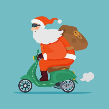 Çizgi film Noel Baba 'sı klasik scooter kullanıyor.