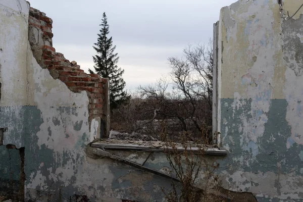 View Window Abandoned Room Destroyed Building — Stock Photo, Image