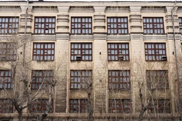 Vintage Architecture Classical Facade Old Gray Building Front View House — Stock Photo, Image