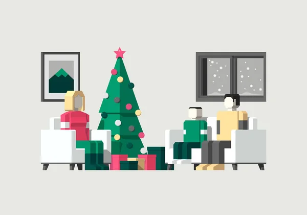 Vector Illustratio Van Kerstmis Familie — Stockvector