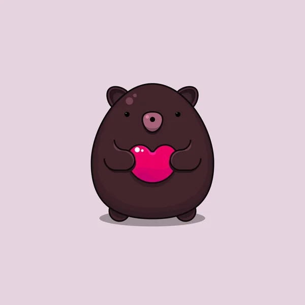 Lindo Personaje Animal San Valentín Sosteniendo Símbolo Forma Corazón — Vector de stock