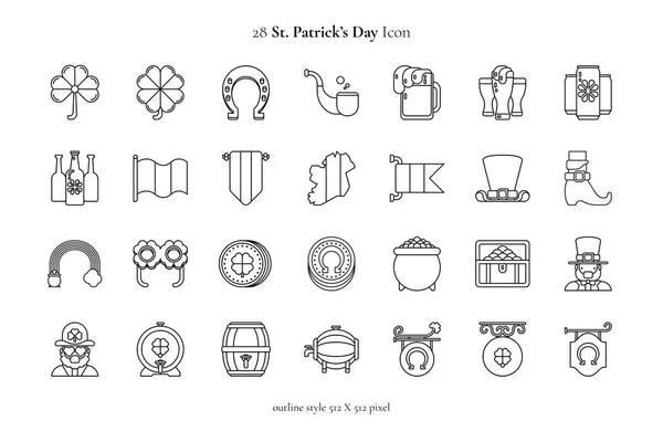 聖パトリックの日の概要アイコンコレクション — ストックベクタ