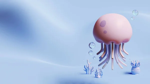 World Oceans Day Landing Page Template Jellyfish Rendering — Stock Photo, Image