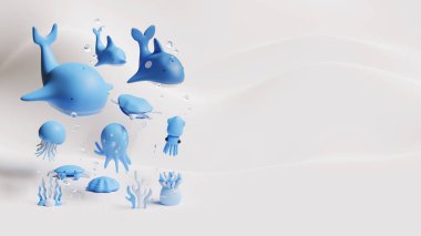 Dünya Okyanusları Günü Deniz Yaratıklarıyla İniş Şablonu 3B Hazırlama