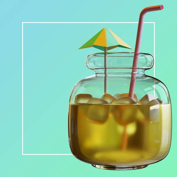 Modelo Post Mídia Social Verão Com Bebida Jar Rendering — Fotografia de Stock