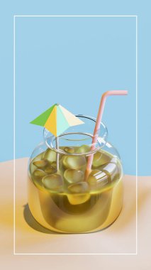 Kavanozda Yaz İçeceği 3 boyutlu Çizim