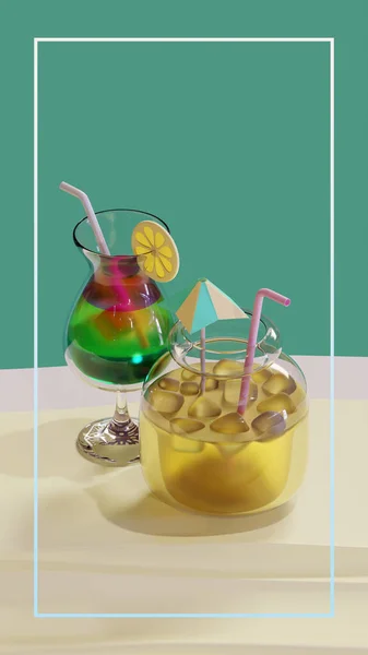 Summer Glass And Jar 3D Rendering Illustration