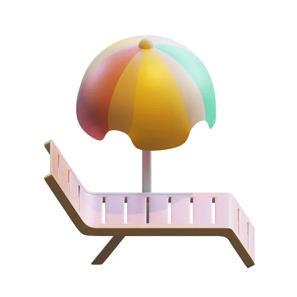 夏季工作台及伞状3D渲染图解适用于夏季 假期或度假活动的主题 — 图库照片