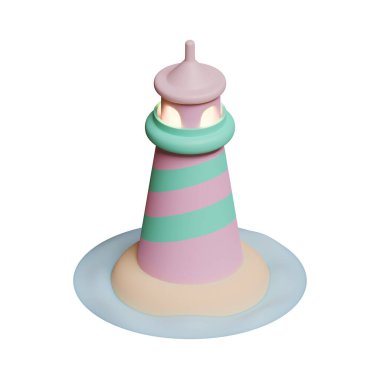 Yaz Deniz Feneri 3D Resim Hazırlama, yaz, turizm, tatil veya tatil etkinliği teması için uygundur.