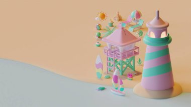 3 boyutlu çizim kompozisyonlu yaz iniş sayfası şablonu