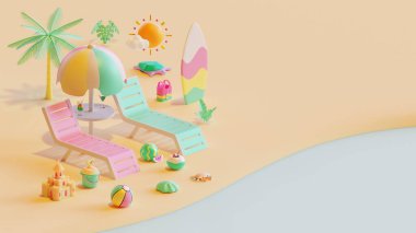 3 boyutlu canlandırma ilüstrasyonlu yaz web sayfası şablonu