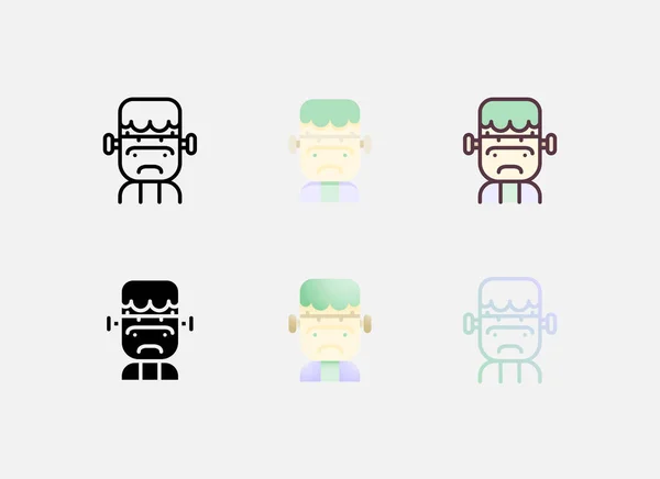 Icono Halloween Frankenstein Seis Estilos Diferentes — Archivo Imágenes Vectoriales