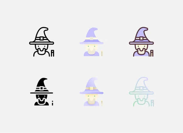 Halloween Wizard Icoon Zes Verschillende Stijlen — Stockvector