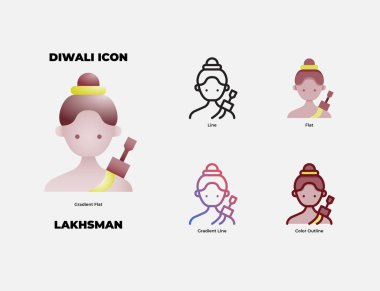 Lakhsman simgesi 5 stilde, gradyan düz çizgi, düz çizgi, eğim çizgisi ve renk çizgisi. Lakhsman, Diwali tarihinde bir karakter.. 