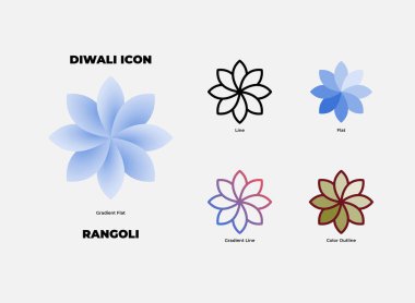 Rangoli simgesi 5 stilde, gradyan düz çizgi, düz çizgi, eğim çizgisi ve renk çizgisi. Rangoli, Hindistan 'da ortaya çıkan bir sanat türüdür..