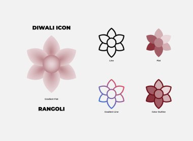 Rangoli simgesi 5 stilde, gradyan düz çizgi, düz çizgi, eğim çizgisi ve renk çizgisi. Rangoli, Hindistan 'da ortaya çıkan bir sanat türüdür..