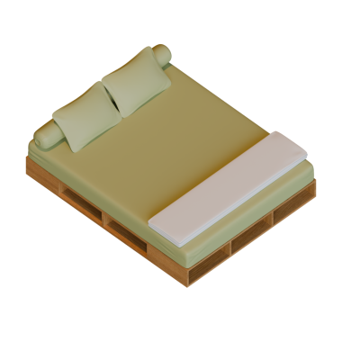 Yatak odası iç teması için uygun 3D render tasarım element illüstrasyonu.