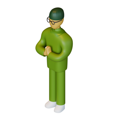 Mütevazi el hareketleriyle İslami baba karakteri. Isometric view 3d çizim tasarımı ögesi. Bayram ve Ramazan teması için uygundur.