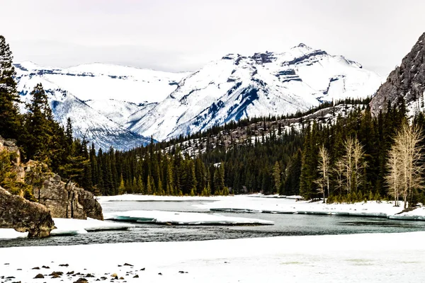 Rzeka Łuk Wodospadów Okresie Zimowym Park Narodowy Banff Alberta Kanada — Zdjęcie stockowe